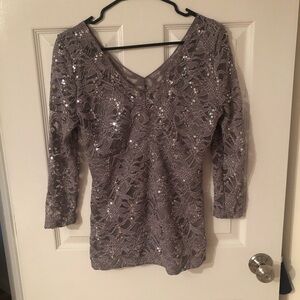 Boston Proper Gray Lace Sequin Top Size M